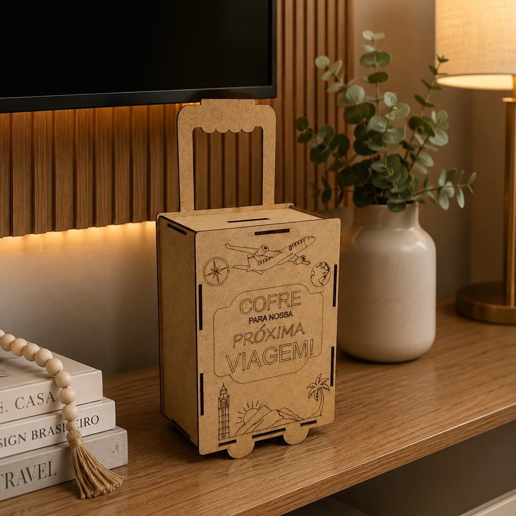 Cofre Decorativo Organizador Finanças Enfeite Rack De Sala Madeira Mdf