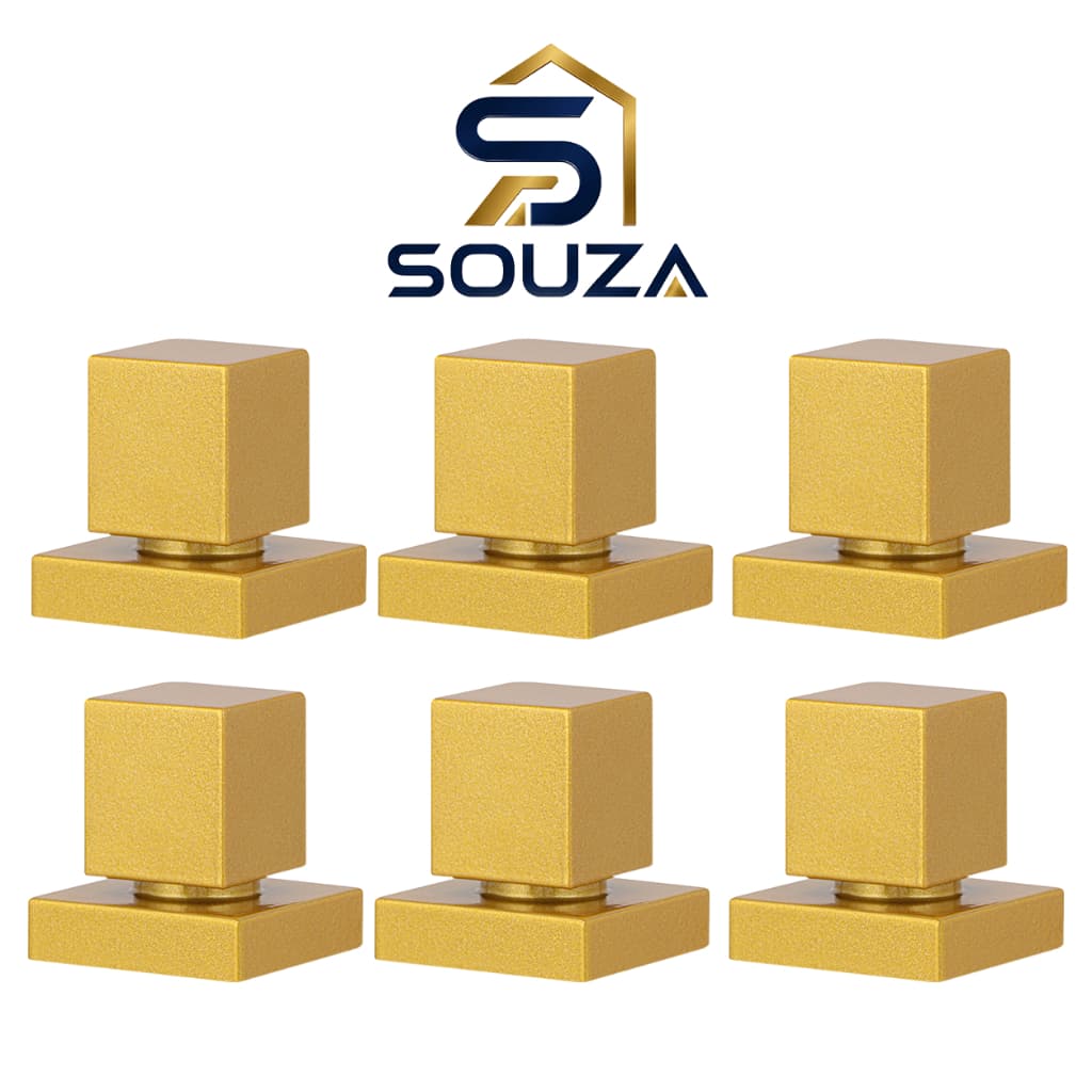 Kit 6 Acabamentos Registro Dourado Quadrado Metal Padrão Deca Banheiro 1/2 3/4 Luxo Premium