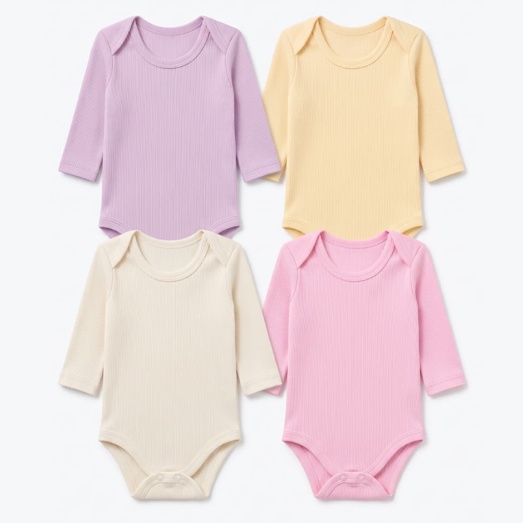 Kit 4 Body Bebê Menina Caneladinho Liso Manga Longa Roupinha Enxoval Bodies Boris