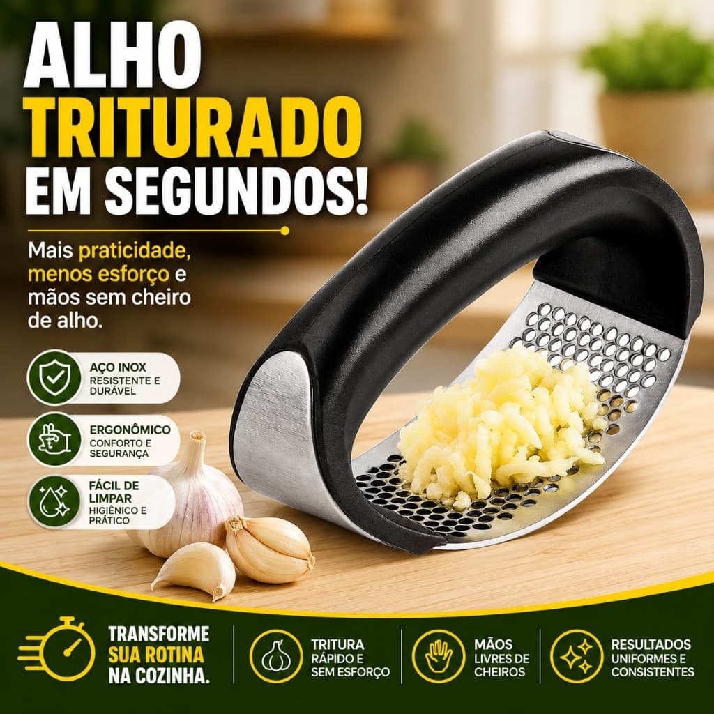 Espremedor de Alho Aço Inox Manual Amassador Ergonômico Resistente Fácil de Limpar Cabo ABS