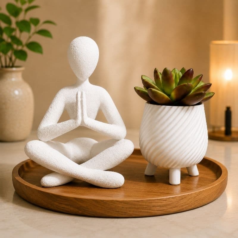 Escultura moderna com vaso decorativo para suculenta decoração moderna para sala quarto e escritório
