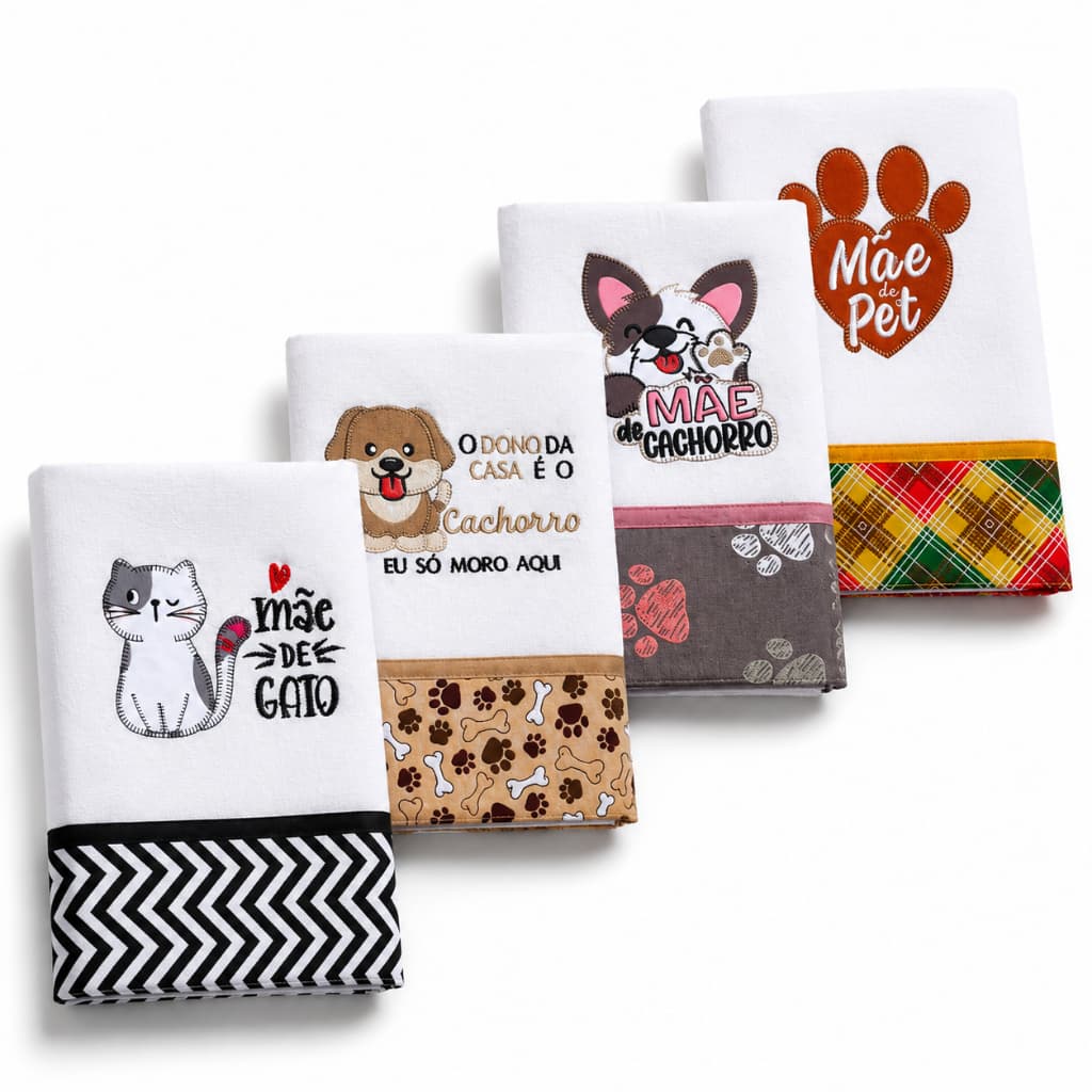 Kit 4 Panos De Prato / Copa  Pet Bordados 100% Algodão Sortidos