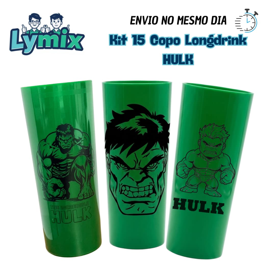kit a Partir de 10 Unid Copo Long Drink 300ML Personalizado  Hulk Lembrancinha - aniversário - festa