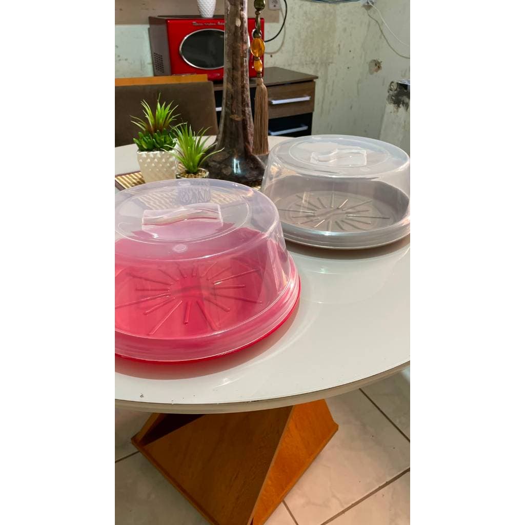 Kit 2 Boleiras Porta Bolo com Tampa – Vermelha e Cinza | 30cm