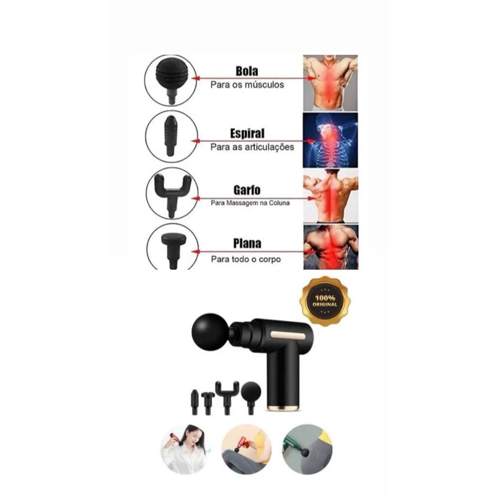 Massageador Muscular Elétrico Recarregável 4 Ponteiras Alta Potência Relaxamento