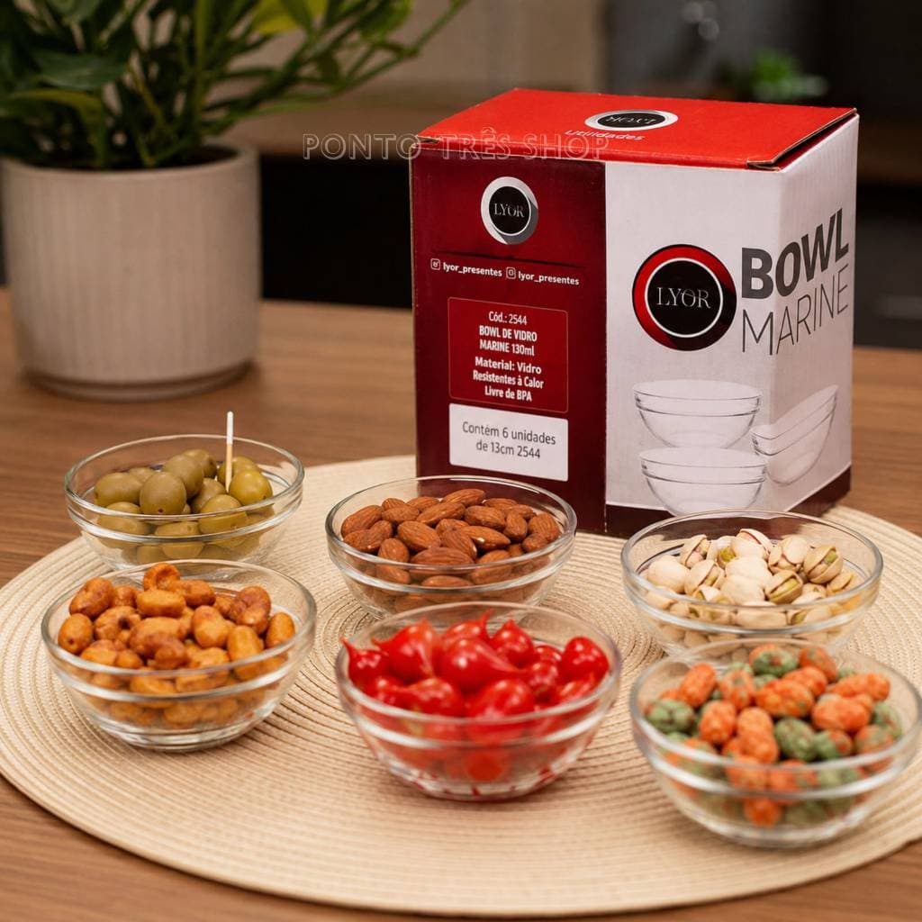 Kit 6 tigelas petisqueiras bowl sobremesa vidro 130 ml doces petiscos mesa posta cozinha sorvete molhos molheiras jantar