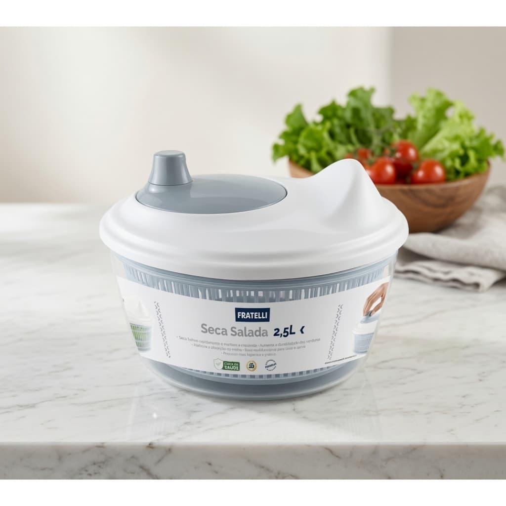Seca Folhas Salada 2,5L Centrífuga Manual Escorredor Verduras Frutas Tigela Multifuncional