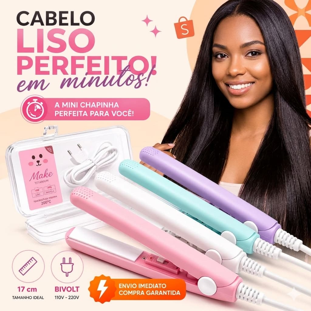 Mini Chapinha Portátil Prancha de Cabelo Rosa com Aquecimento Rápido