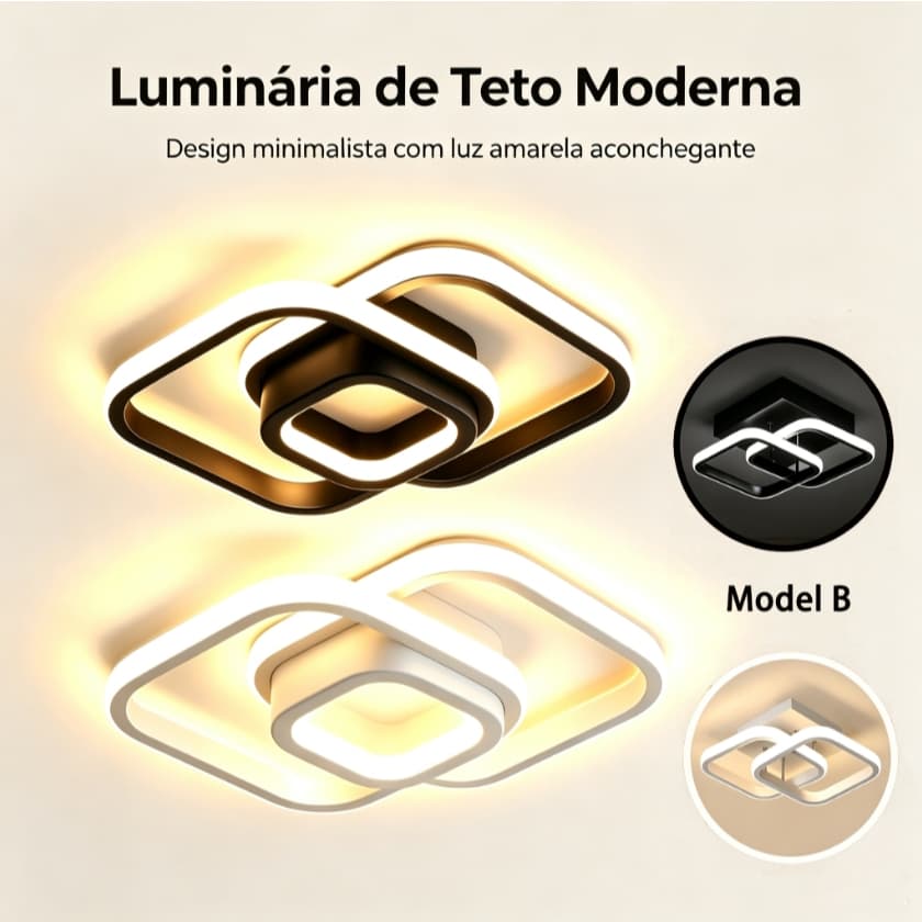 Luminária de Teto LED Plafon 3 em 1 32W 32x25cm Moderna para Quarto Sala Escritório Corredor e Cozinha