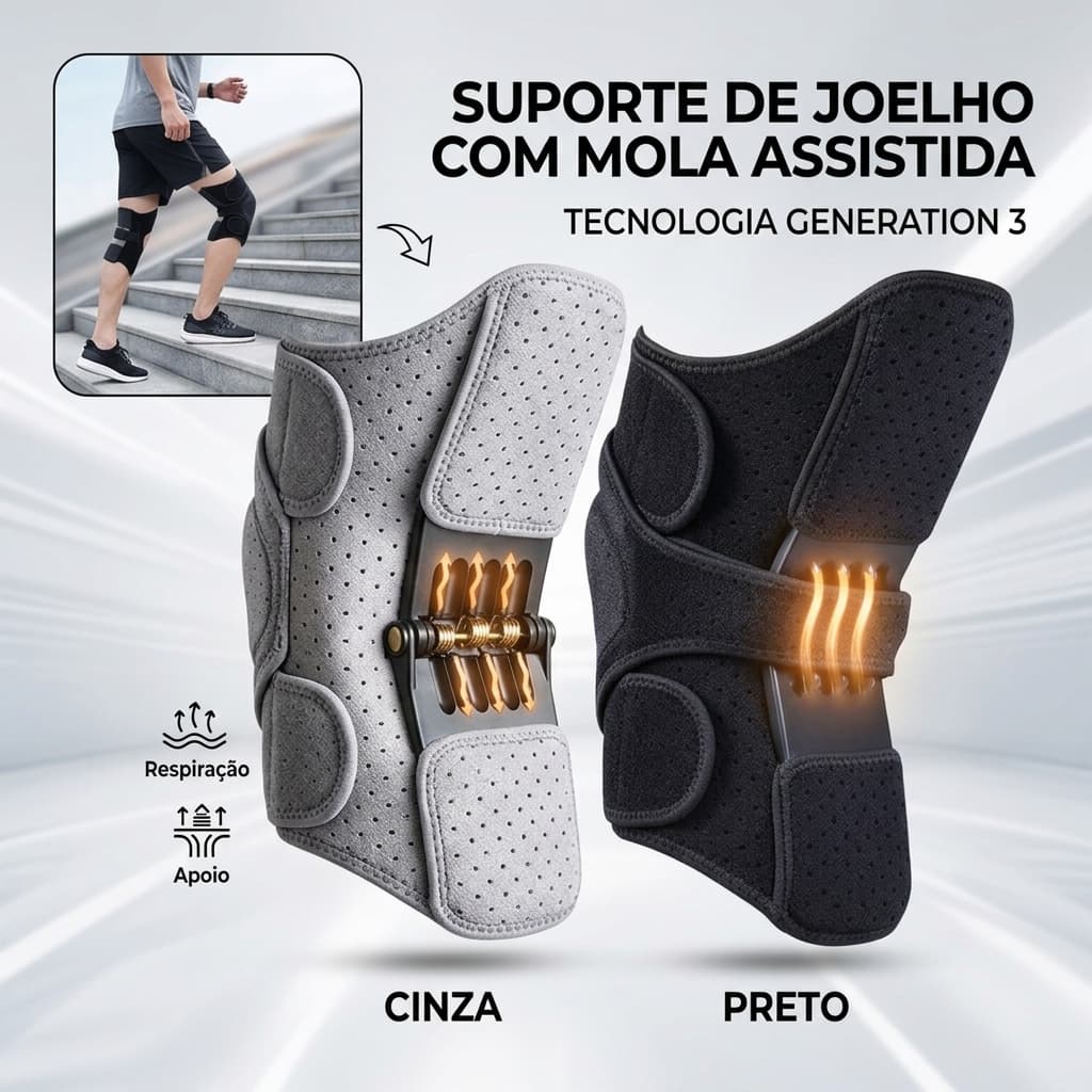 Joelheira de Suporte de Energia com Força de Mola e Rebote Poderoso Antiderrapante Ajustável para Esportes
