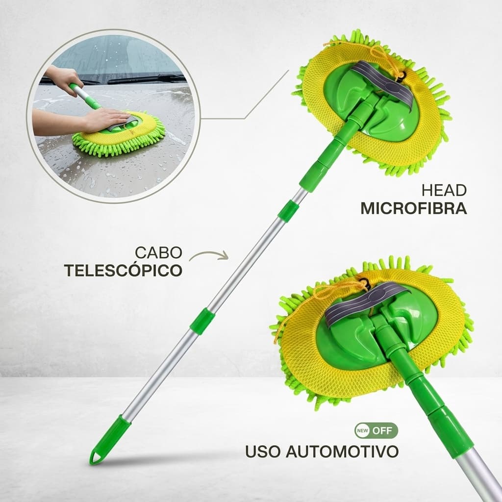 Esfregão Mop Escova limpeza Lavagem de Carro Cabo Telescópico Ajustável Microfibra