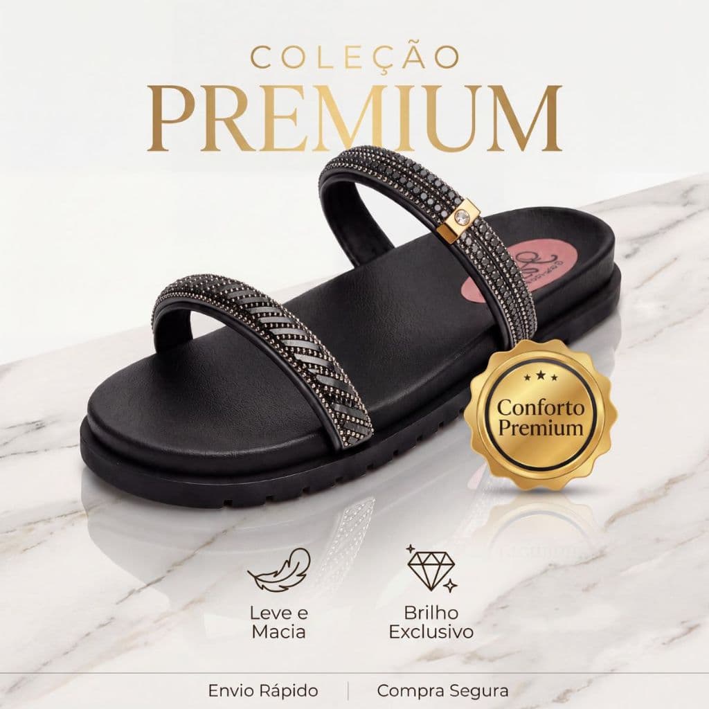 Sandália Feminina Papete Rasteirinha Com Strass Brilho Flat Confortável Promoção Lançamento