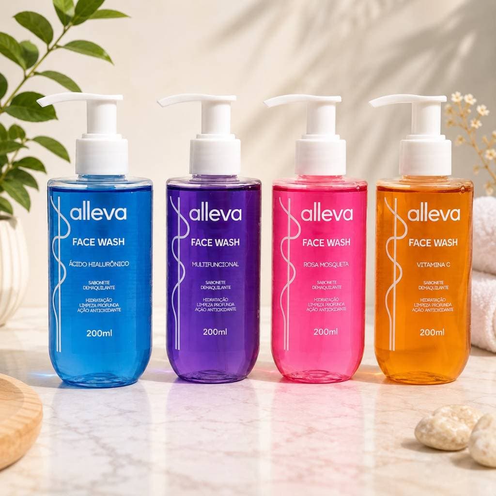 Demaquilante Sabonete Facial Alleva Face Wash 200ml com Pump – Limpeza Profunda e Hidratação