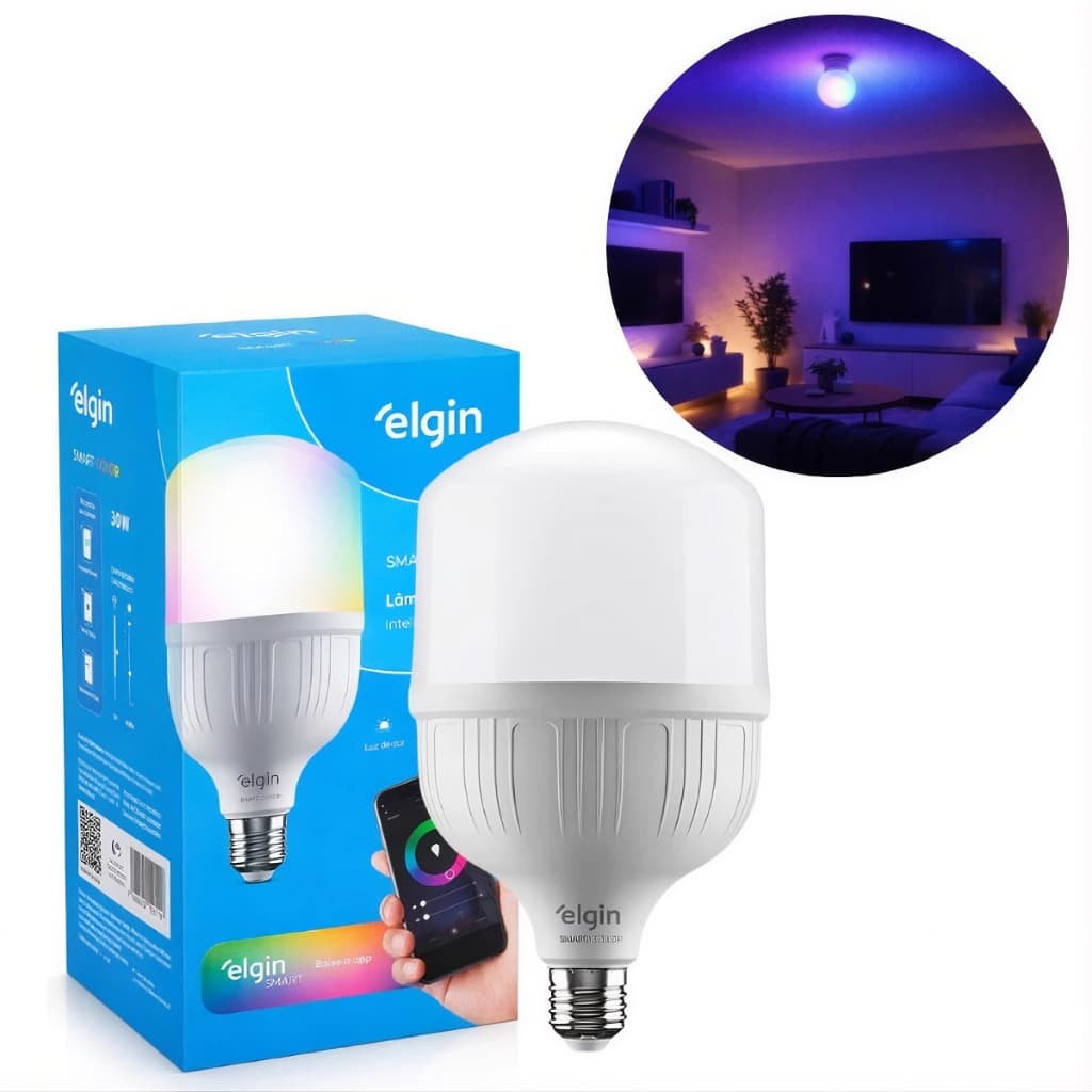 Lâmpada Led Inteligente Wi-Fi RGB 30W Alexa Google Elgin