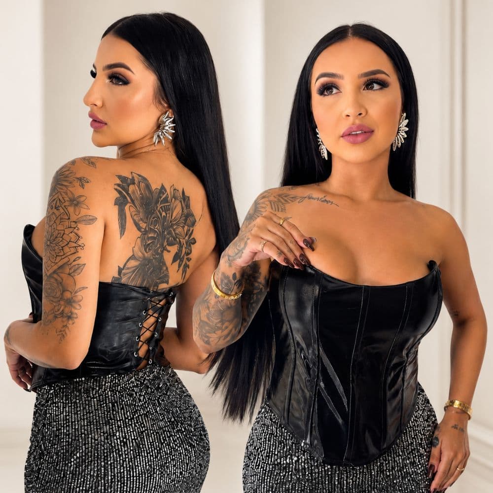 Cropped Vinil Tomara Que Caia Feminino Corset Brilhante Sensual E Justo Para Balada E Festa Com Regulagem