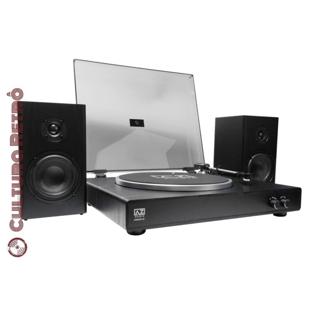 TOCA-DISCOS + CAIXAS SOM BLUETOOTH AZ AUDIO LP60XBT PRETO