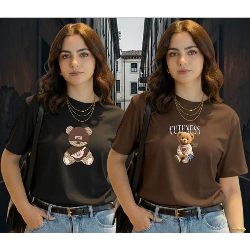 Kit 2 Camisetas Estampada Urso Bear Fofo 100% Algodão Premium Casual Confortável Tendência Envio Imediato