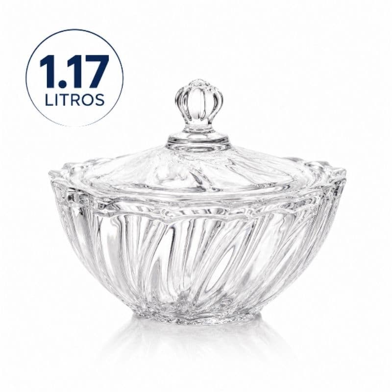 Bomboniere de Vidro 1,17L Paris Silver Cristal Elegante com Tampa