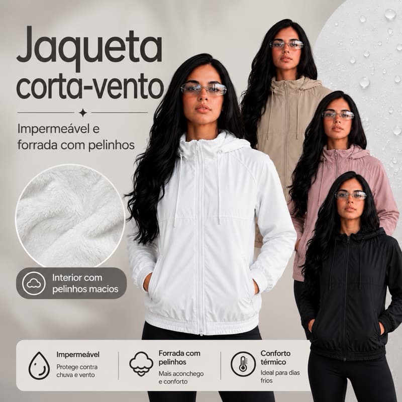 Jaqueta Corta Vento Forrada com pelinhos aprova d’água impermeável