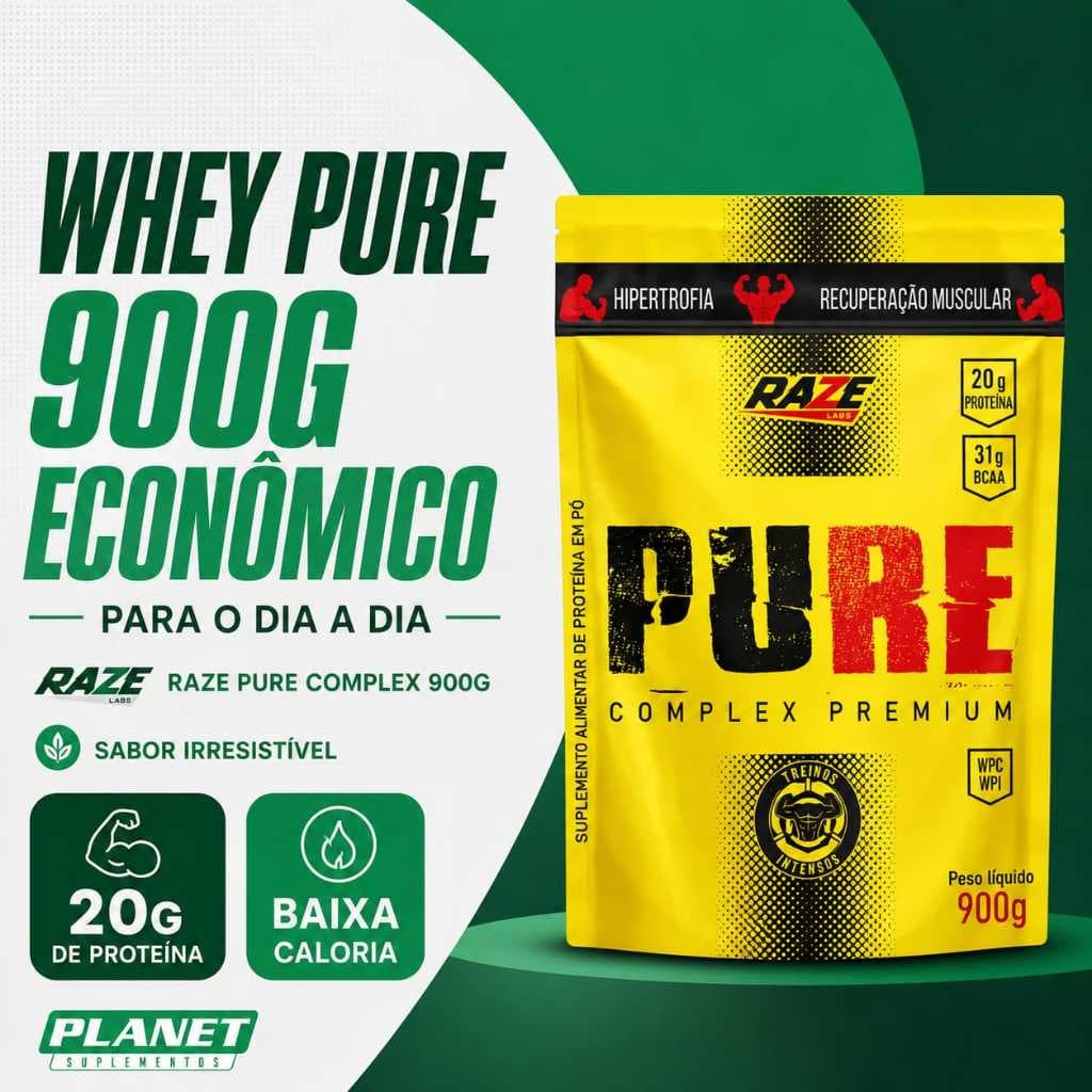 Whey Pure Complex Refil 900g Raze Labs Auxilia no Ganho de Força e Massa Muscular Saborosa Economia
