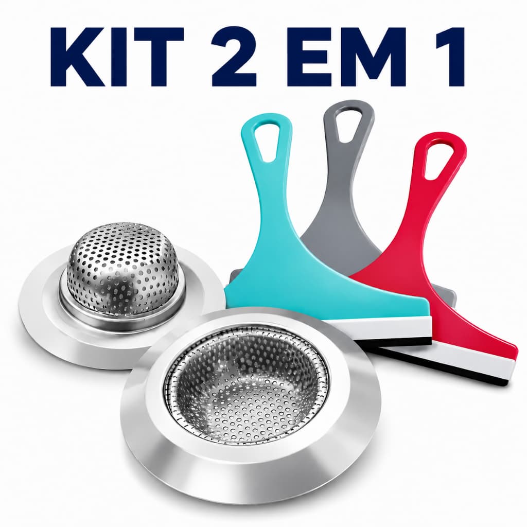 Ralo Para Pia De Cozinha Inox Com Rodinho De Pia Kit 2 Em 1 Sortido