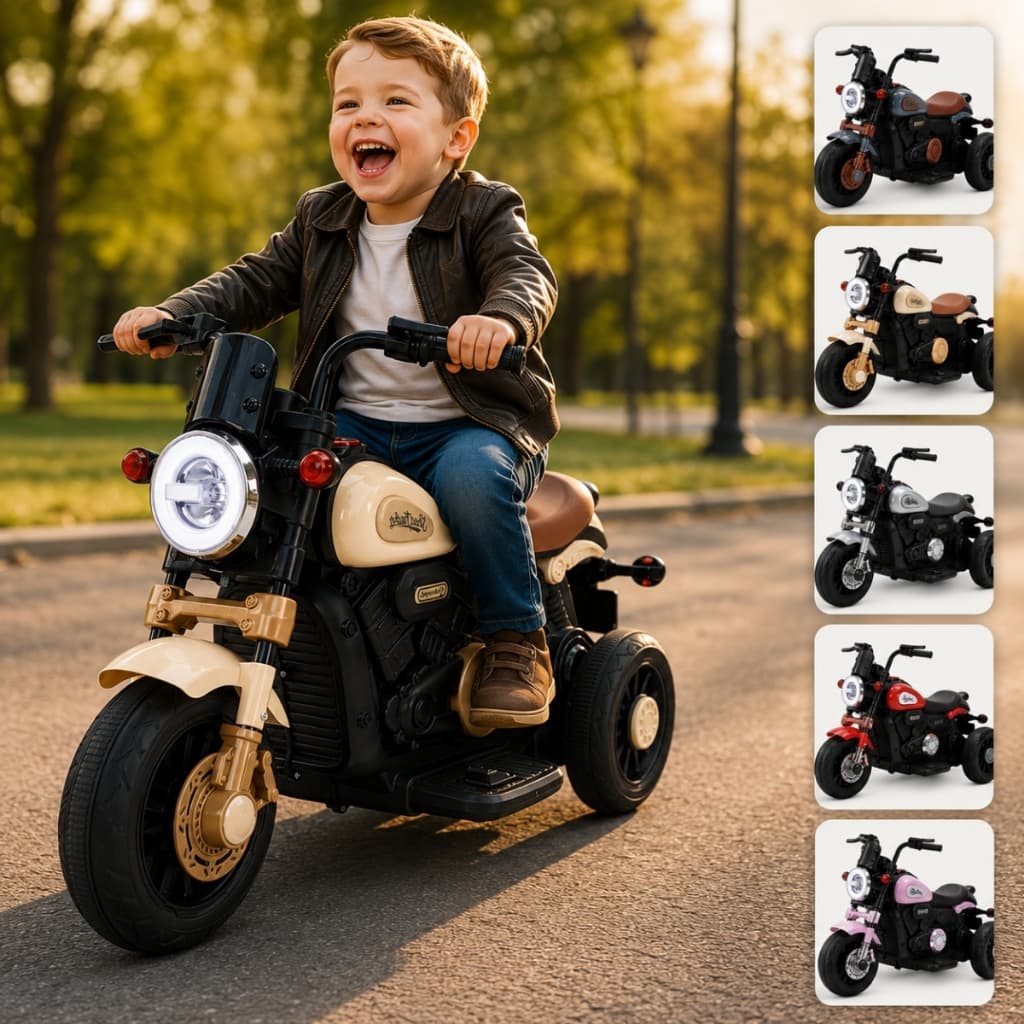 Mini Moto Elétrica Infantil Halei Bateria 6v Zippy Toys, +3Anos, Triciclo, Recarregável, Com Luz e Som - Escolha a Cor