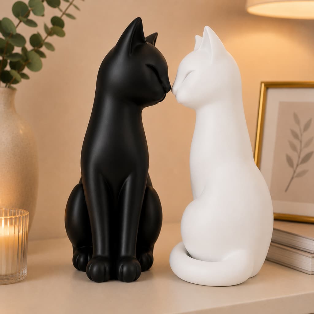Kit 2 Esculturas Decorativas Gatos Elegantes Luxo Enfeite Sala Decoração Moderna Premium