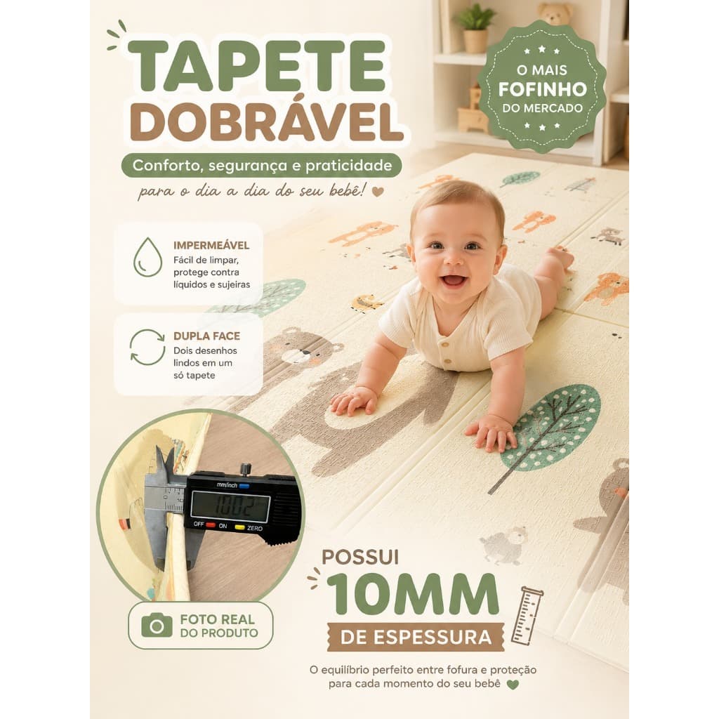 Tapete Infantil 10mm Espessura Emborrachado Dobrável Dupla Face - Envio Imediato
