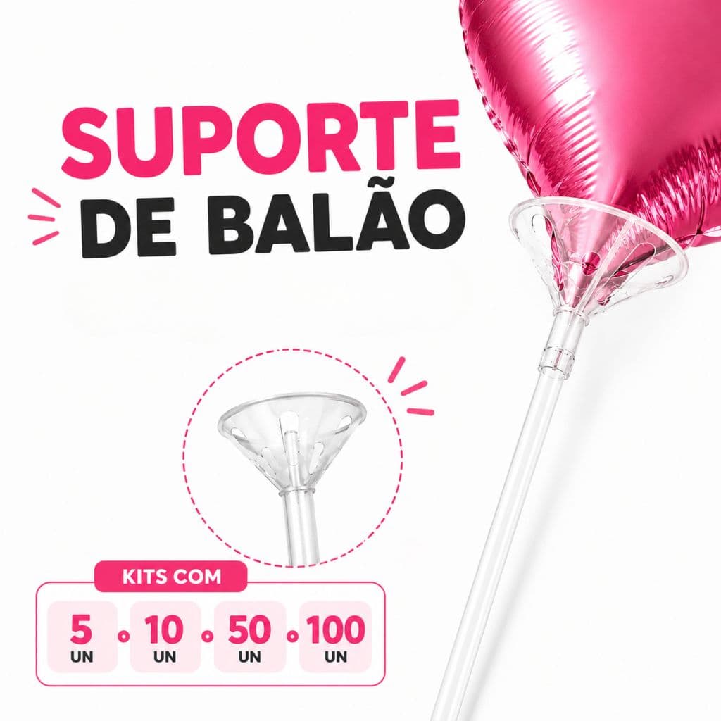 Kit 5 | 10 | 50 | 100 haste + copo suporte de balão transparente para balão pega balao vareta