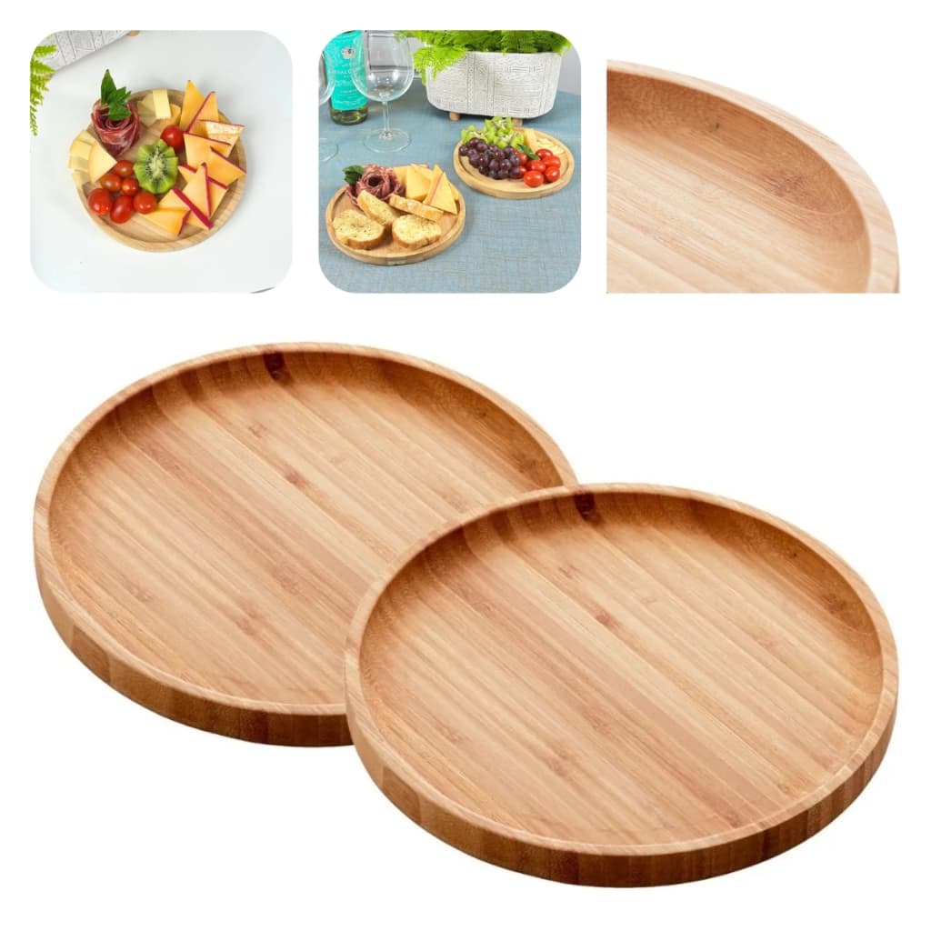 Kit 2 Bandejas de Bambu Redonda Cozinha Petisqueira Tábua 20cm Versátil Restaurante Decoração Lyor