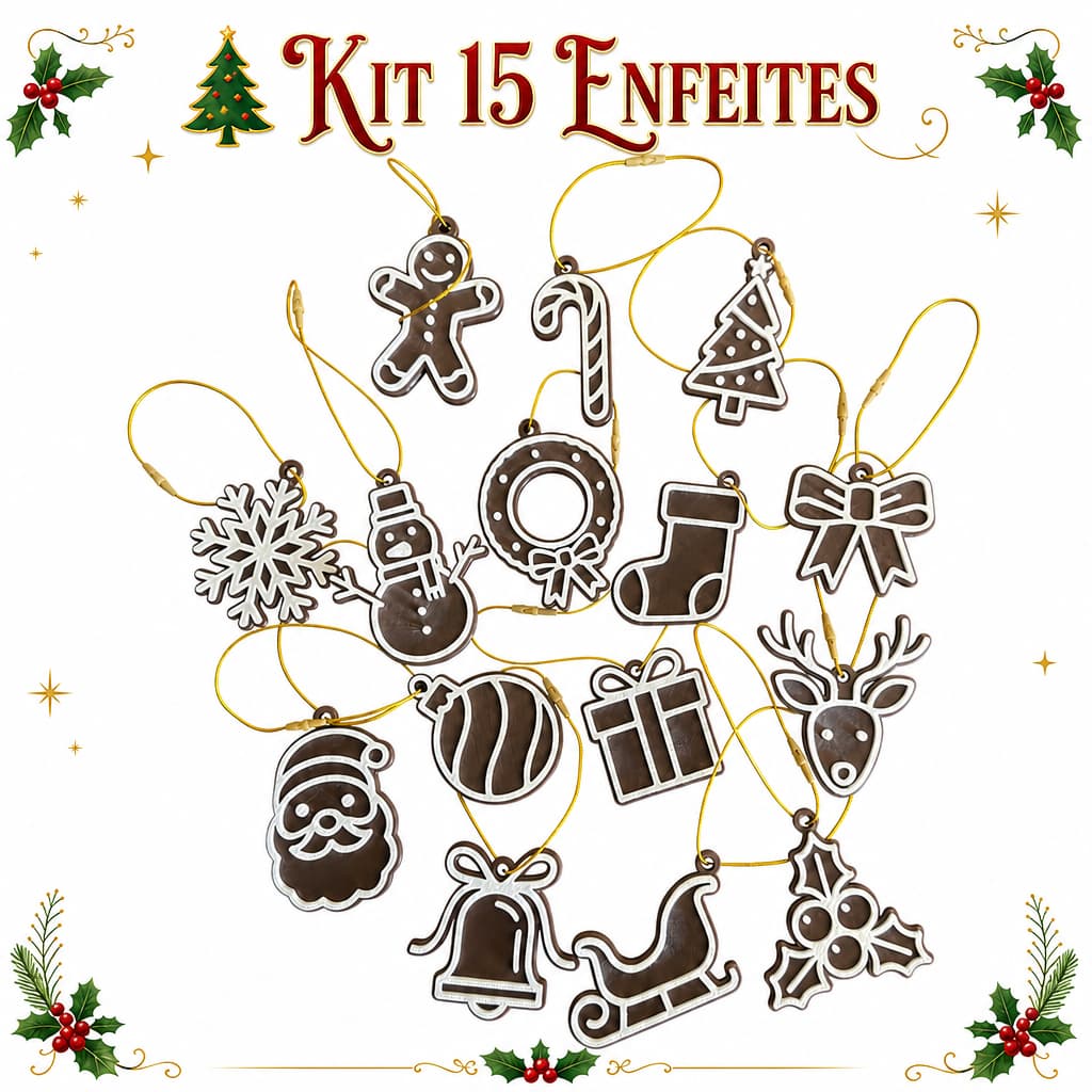 Kit 15 Enfeites Arvore de Natal Gingerbread Estilo Gengibre Glacê Decoração Natalina Moderna