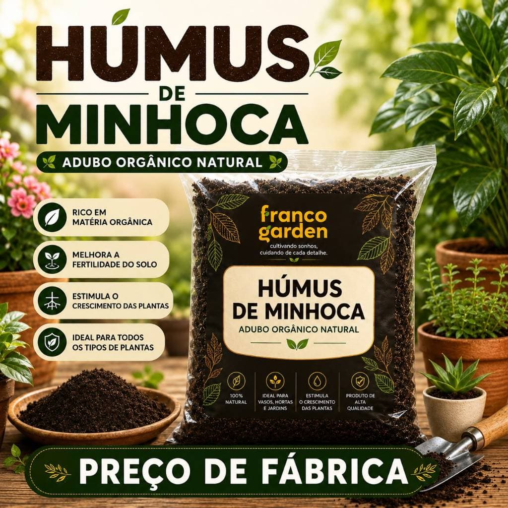 Húmus de Minhoca 1Kg, 3kg e 5kg para Flores, Vasos, Hortas, Paisagismo e Jardinagem