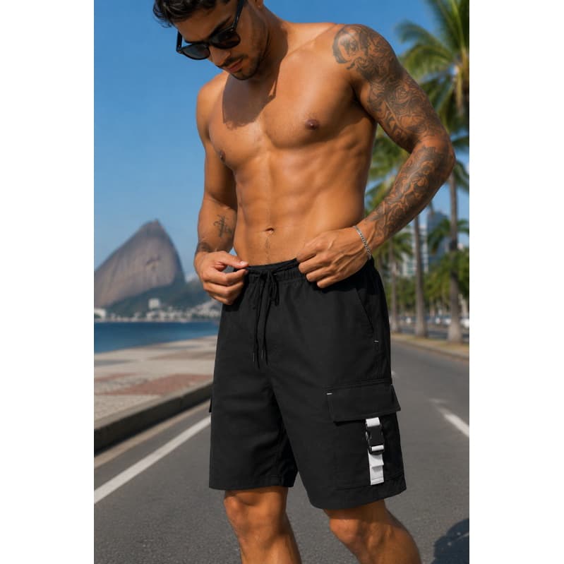 Short Masculino Bolso Cargo Bermuda Elastano Praia Tactel Casual Piscina Secagem Rápida Academia | ENVIO IMEDIATO