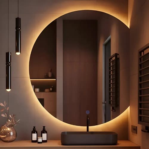 Espelho Orgânico Meia Lua 90x75cm com LED Quente Touch Lapidado Decorativo Penteadeira Quarto Banheiro