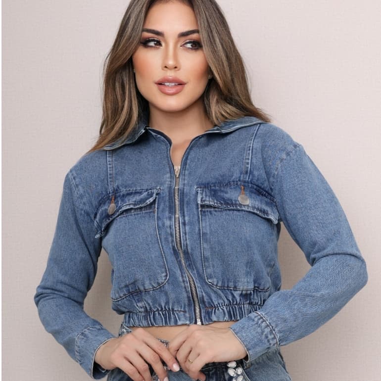 Jaqueta Jeans Feminina Sem Lycra Manga Longa Detalhe De Ziper, Revesst Jeans.