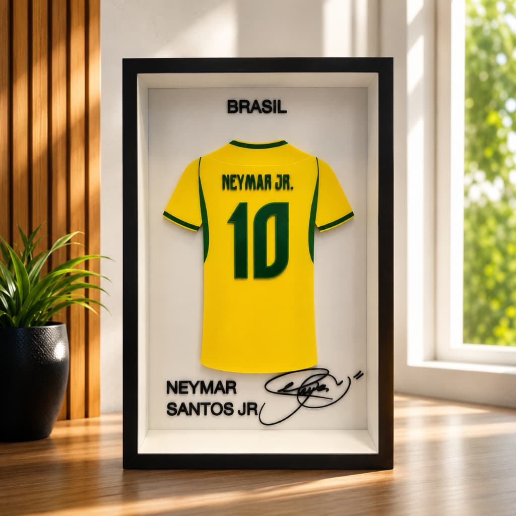 Quadro Decorativo Camisa Neymar Jr Premium Emoldurado Para Sala Quarto Escritório Ambiente Esportivo Exclusivo
