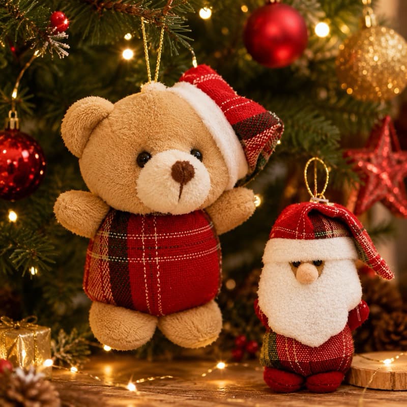 Kit Enfeite Decorativo Árvore Natal Pendente Ursinho Com gorro Papai Noel Rena