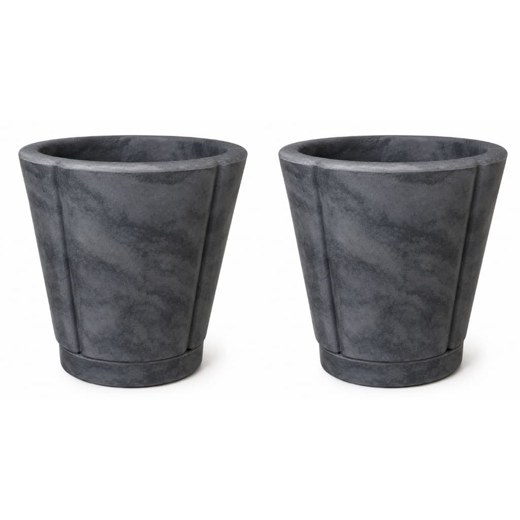 Kit 2 Vasos Para Plantas Cachepô Grego Marmorizado Tamanho P com Prato Coletor - Vaso Decorativo em Polietileno