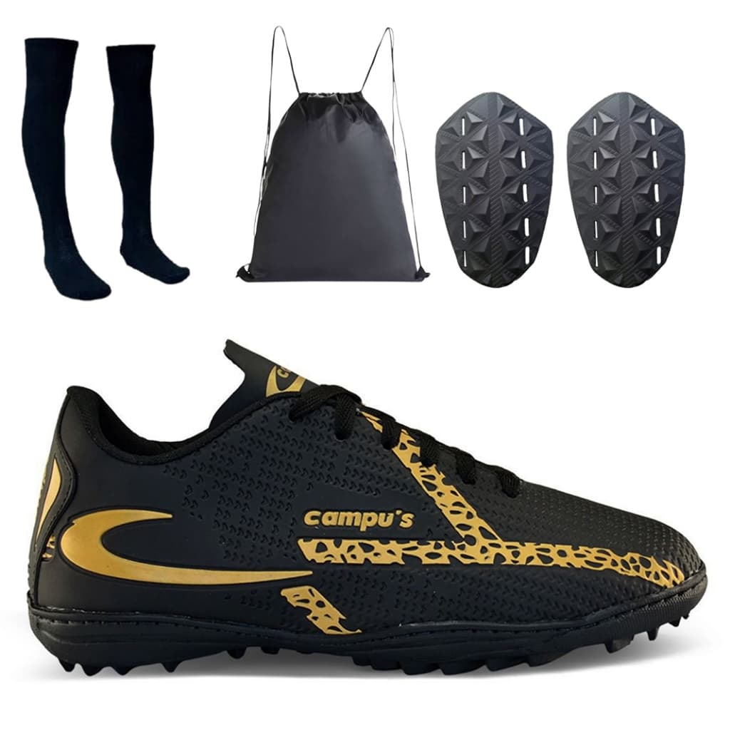Kit Chuteira Society com Meião Caneleira e Mochila Adulta Sola de Borracha costurado