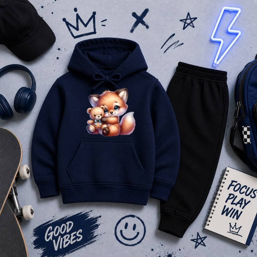 Conjunto Canguru Infantil Moletom Flanelado Premium Estampa Personalizada de Raposinha Ursinho Delicado Varias Cores