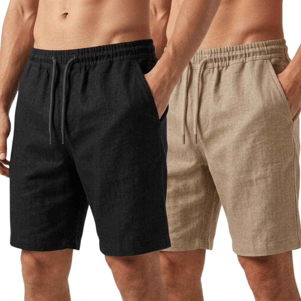 KIT 2 Short Masculino Linho Casual Confortável Premium Cintura Elástica Cordão Ajustável Praia Passeio Dia a Dia Leve