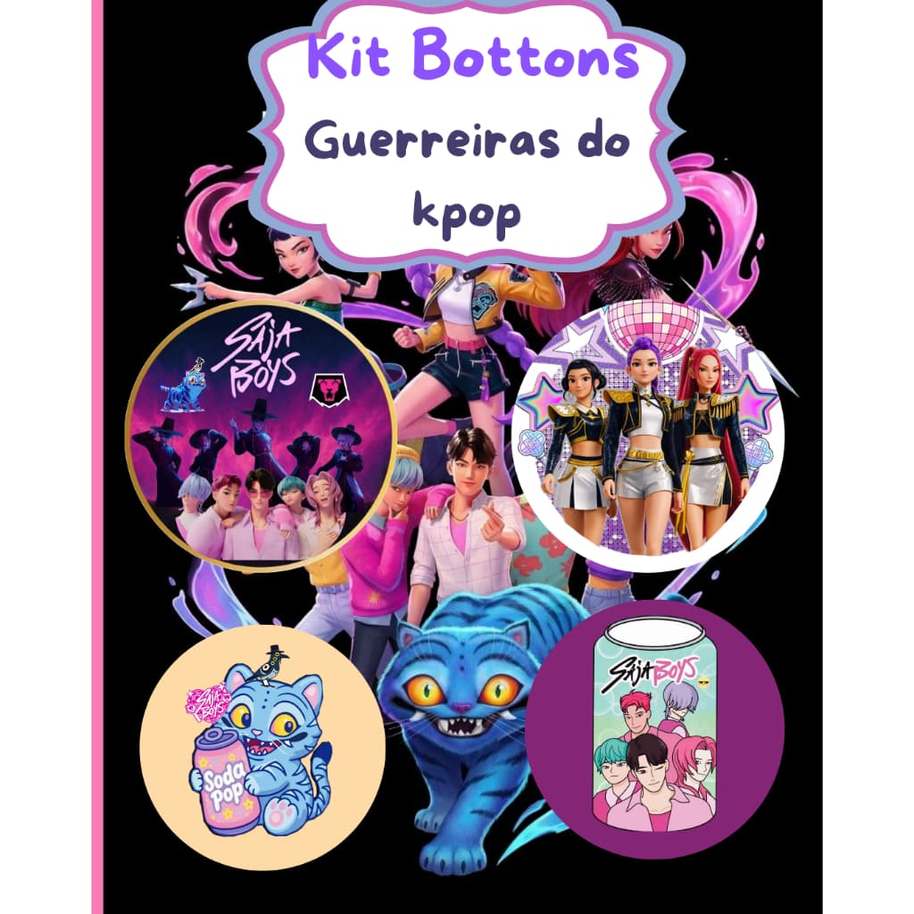 Kit 4 Bottons Guerreiras Do Kpop Saja Boys 32mm Broche Pin Para Mochila Roupa