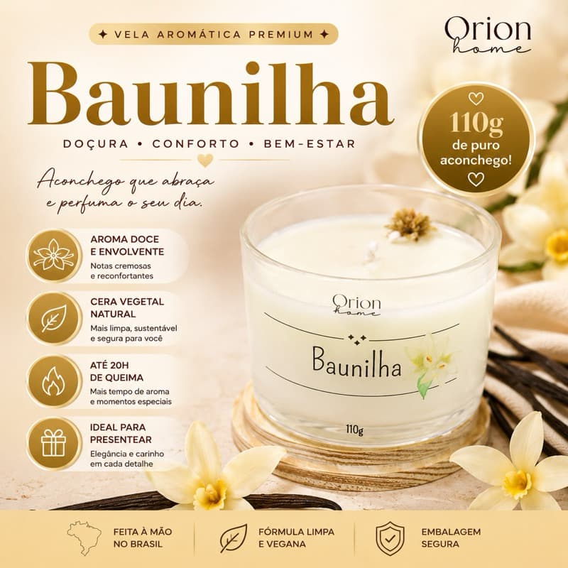 Vela perfumada 110g Premium - Cera de coco - Baunilha
