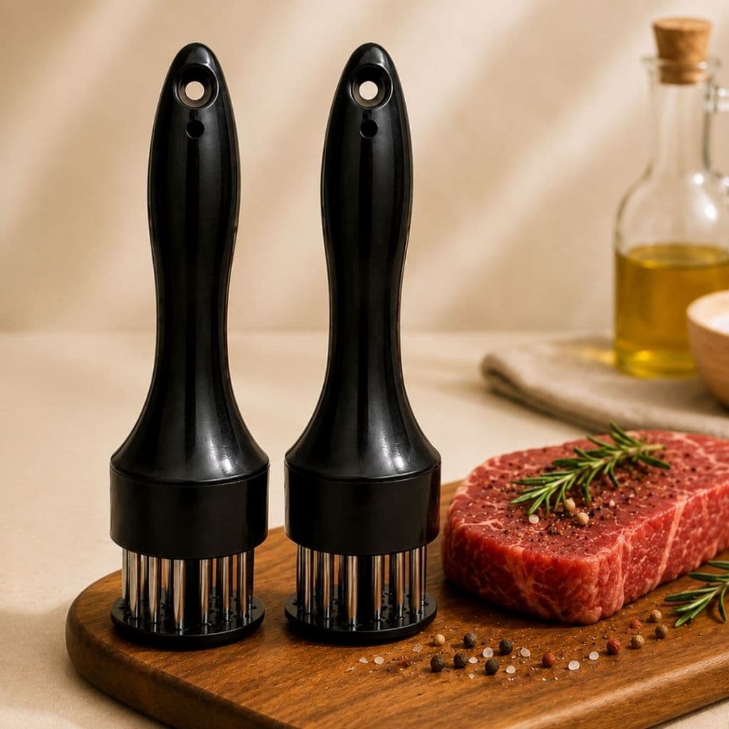 Kit 2 Amaciador De Carne Profissional Aço Inox Batedor Com Furador Manual Bife Churrasco