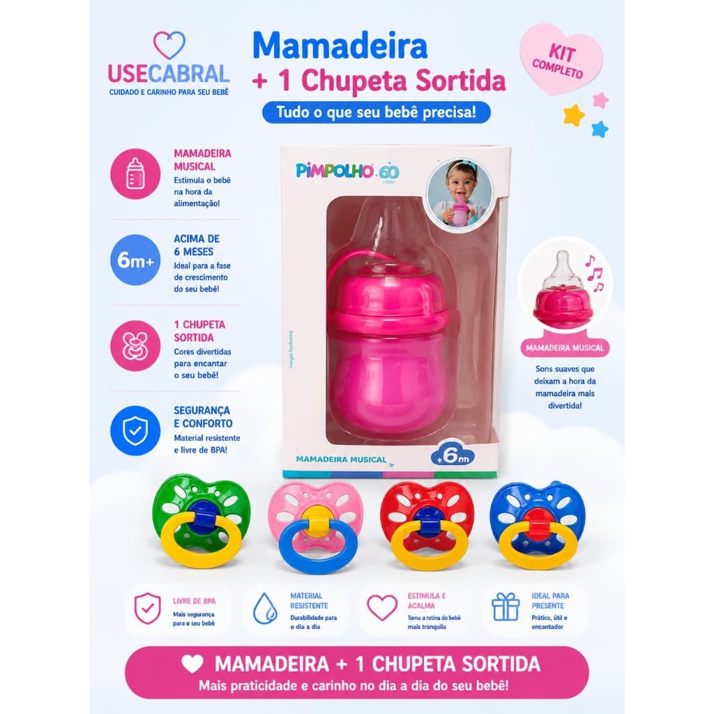 Kit Mamadeira Infantil + 1 Chupeta Bebê
