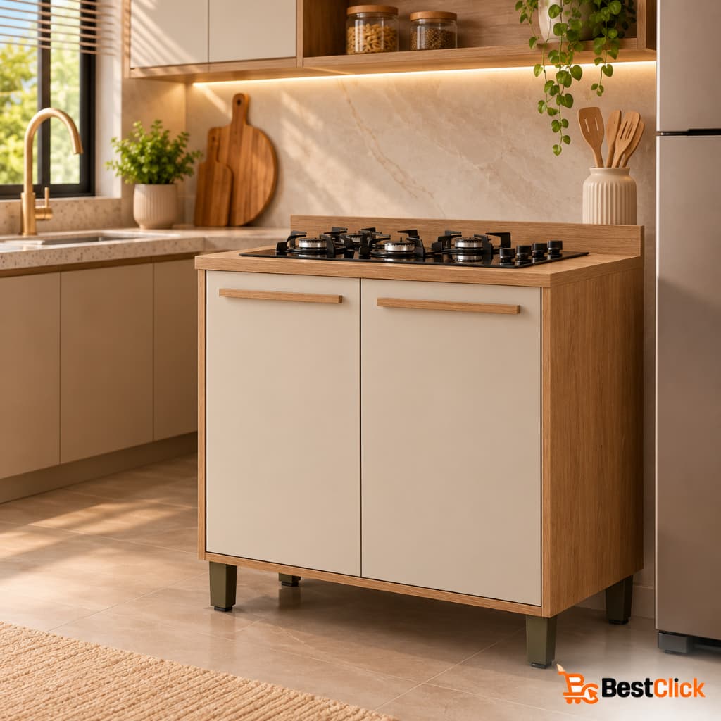 Balcão de Cozinha com Marcação Cooktop 4 e 5 Bocas Floripa 2 Portas e Prateleira Interna