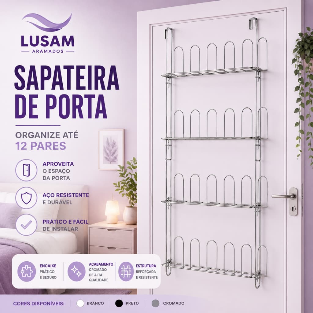 Sapateira Vertical de Porta 12 Pares Organizador de Sapatos em Aço