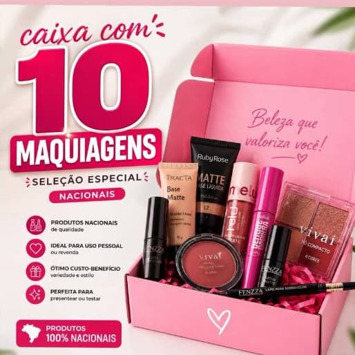 Caixa de maquiagem - caixa box - caixa com 10 itens de maquiagem