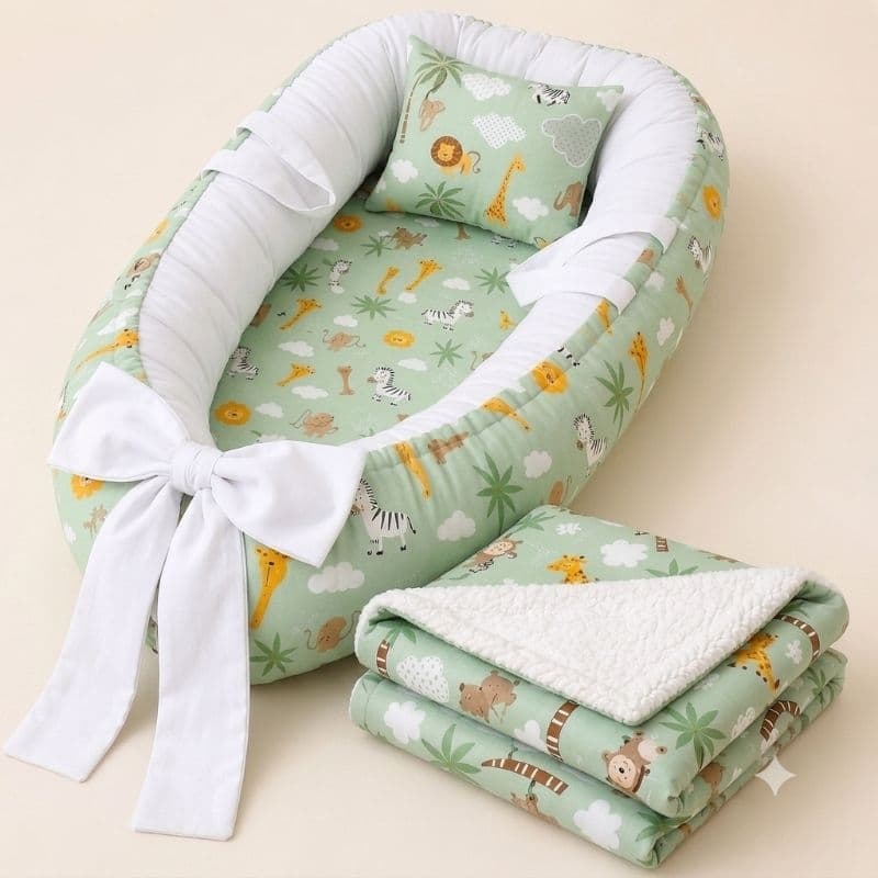 Kit ninho redutor de berço + manta dupla face com sherpa várias estampas, conforto segurança