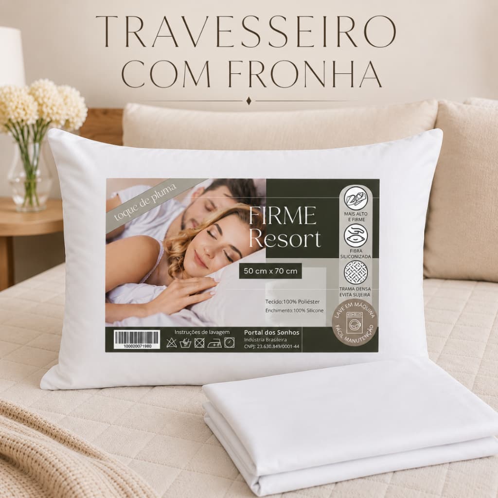 Kit 1 Travesseiro Firme Alto + 1 Fronha Com Zíper Antialérgica Lavável A Máquina Micropercal